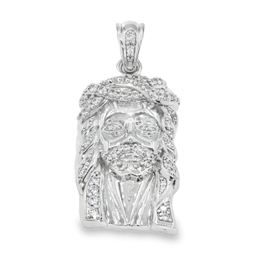 14K White Solid Gold Small Mens Diamond Jesus Head Pendant 1.06 Ctw